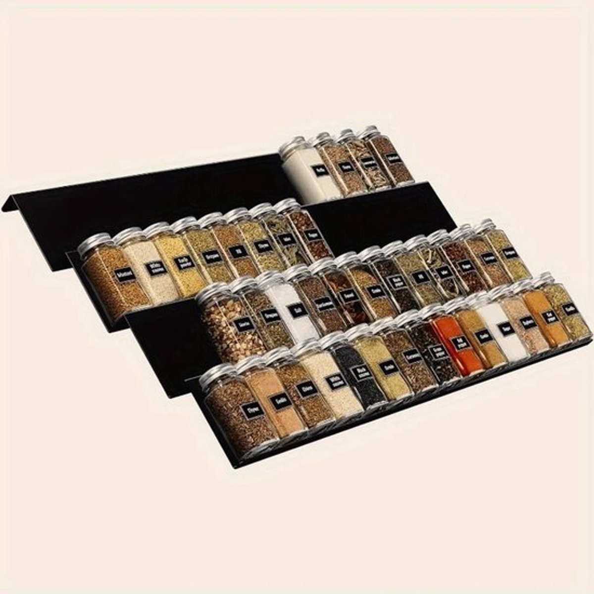 4-laags verstelbare kruidenrek lade organizer 2 stuks - 30-60cm breed, modulair ontwerp met labels, duurzaam