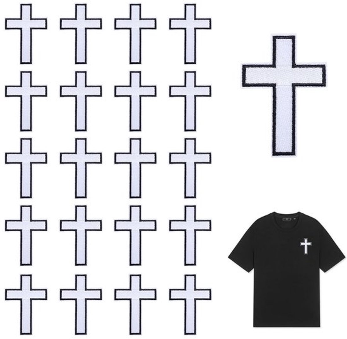 Kruispatches 20 Stuks - Polyester - Wit - Voor Opstrijken/Naaien - Stikstof voor Jeans/Jassen/Tassen - 77 x 53 mm - Decoratie/Doe-het-zelf - Borduurpatches