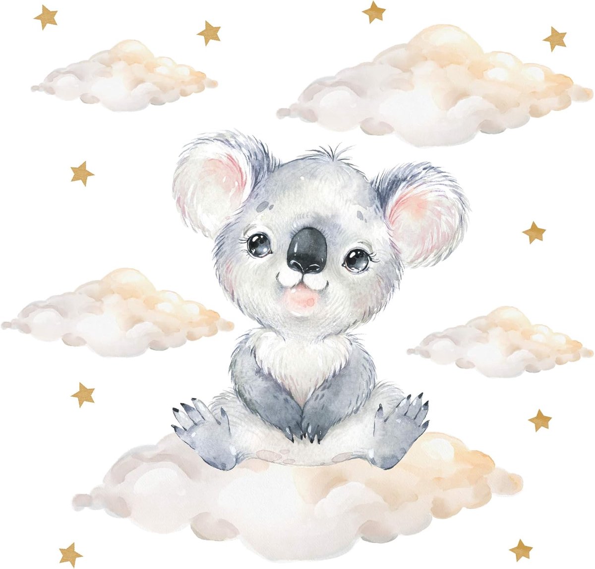 Muurstickers kinderkamer koala met wolken sterren - baby safari dieren - geschikt voor jongens en meisjes - ShopVlot