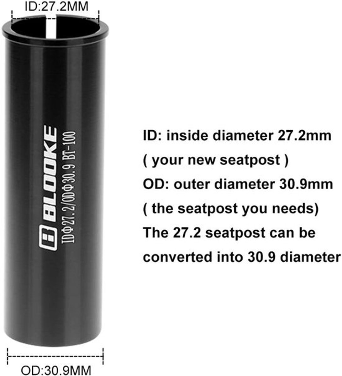 Zadelpen Verstelbaar - Zadelpenadapter - Buisadapter - Aluminiumlegering - 27,2 mm tot 30,9 mm - 100 mm Lang - Fietszadeladapter