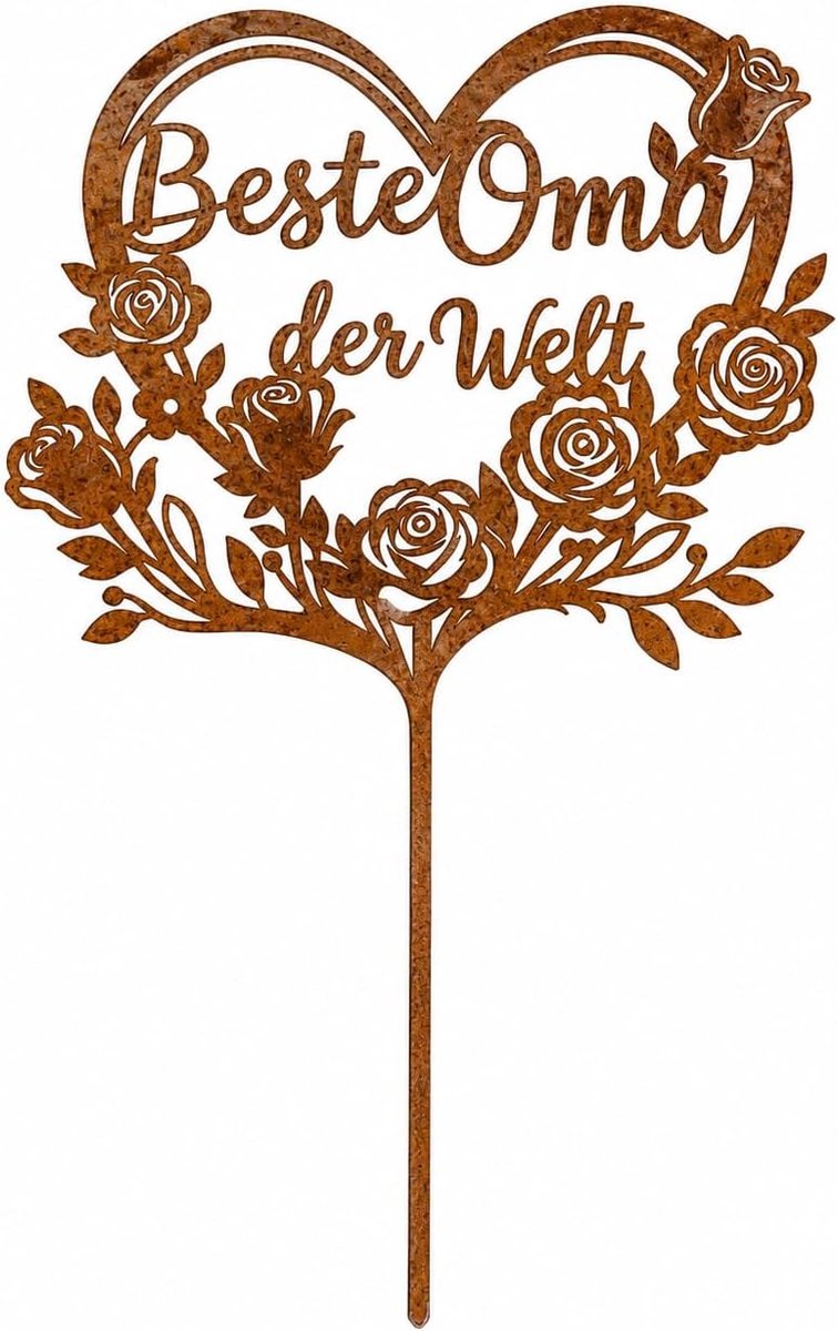 Tuinsteker roest hart - weerbestendig staal - beste oma van de wereld - decoratie voor graf - ShopVlot