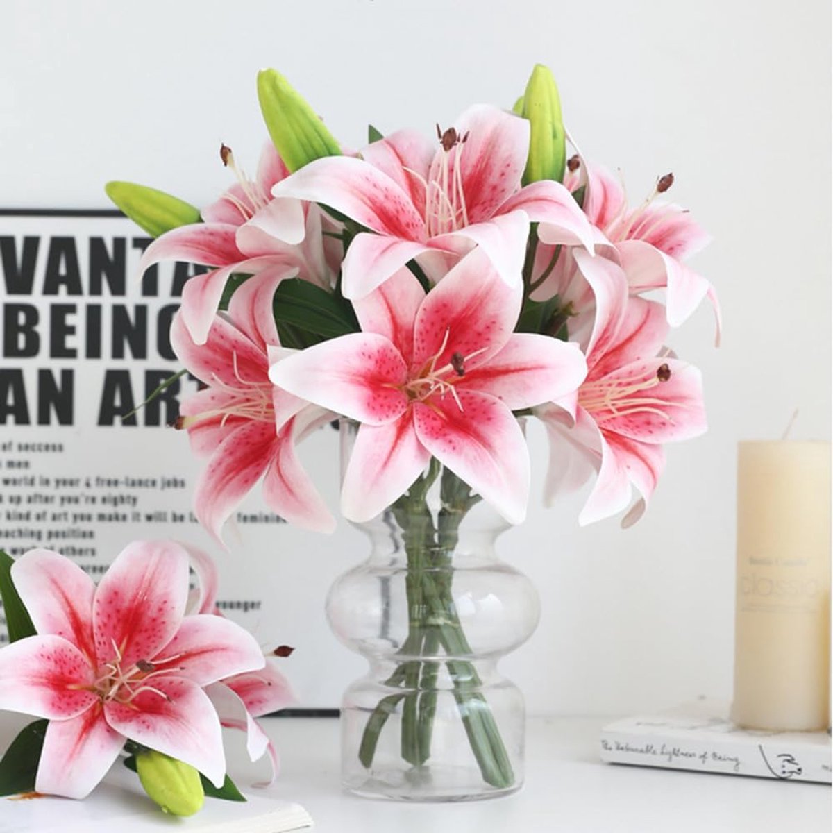 Kunstmatige leliebloemen 6 bundels - roze tijgerlelies - levendig en realistisch - perfect voor bruiloft en decoratie - ShopVlot