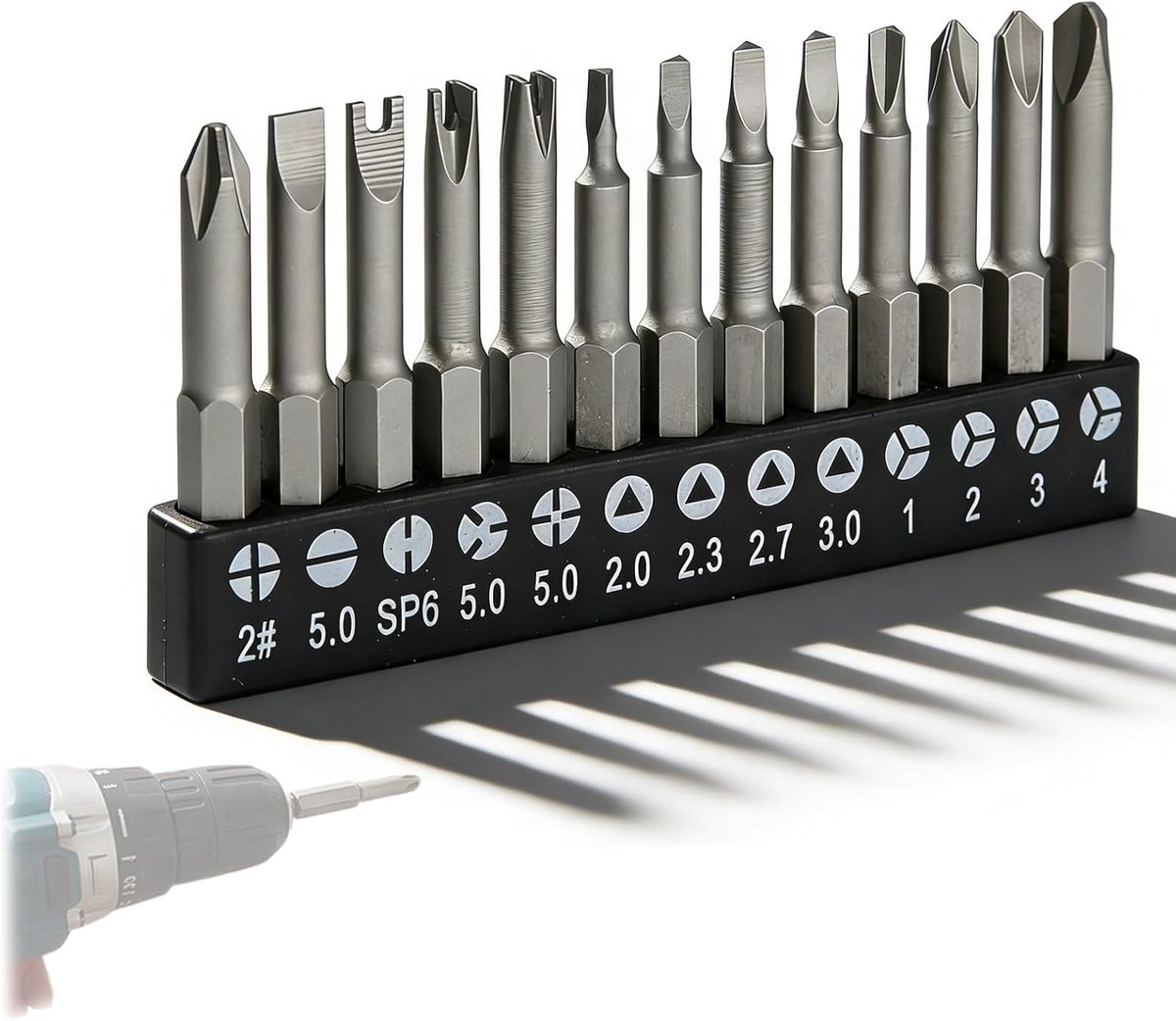 Set van 13 schroevendraaierbits - magnetisch staal - zeskant, kruiskop, U-vormig, Y-type - ShopVlot