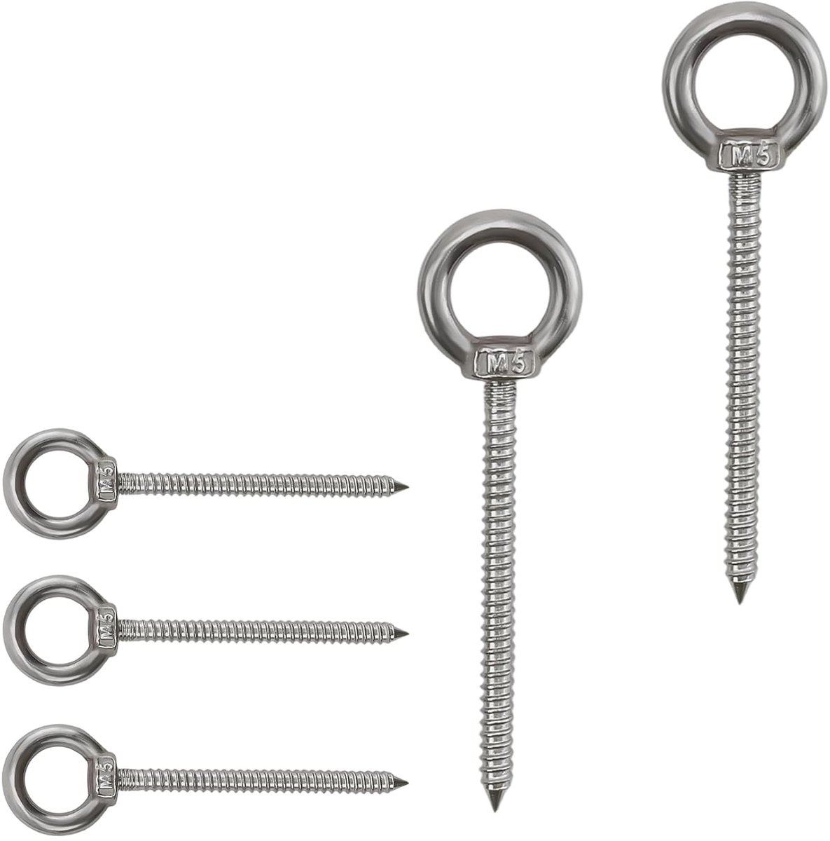 SnelShoppen - Eye screw RVS, 5 stuks M5 ring schroeven met houtdraad | Geschikt voor schommels, hangstoelen en diverse bevestigings toepassingen