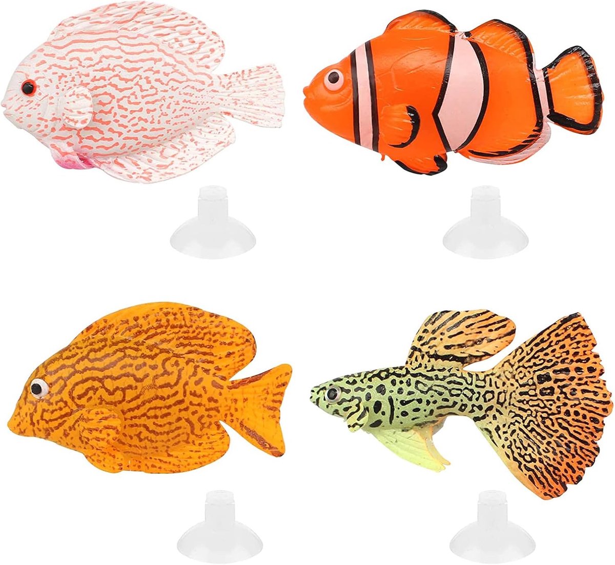 Aquariumornamenten - 4 stuks - Silicone tropische vissen - Realistische drijvende decoratie - ShopVlot