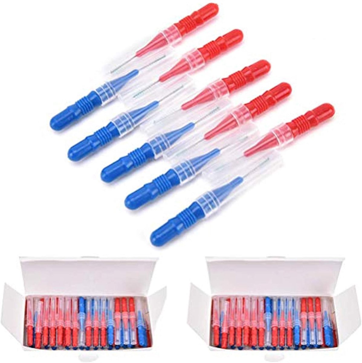 Interdentale borstels 50 stuks - Rood + Blauw - Ideaal voor beugels en bruggen - Houdt tanden en tandvlees gezond - ShopVlot