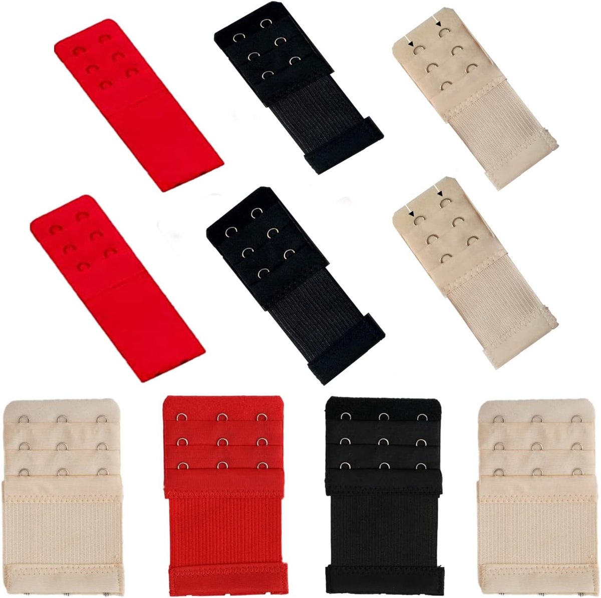 Bh verlenger 10-delig - elastisch en zacht - beige-zwart-rood - voor extra comfort - ShopVlot
