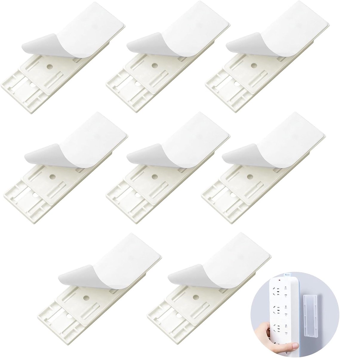 Stekkerhouders zonder boren - 8 stuks - sterke plakstrip - organisatie van kabels en apparaten - ShopVlot