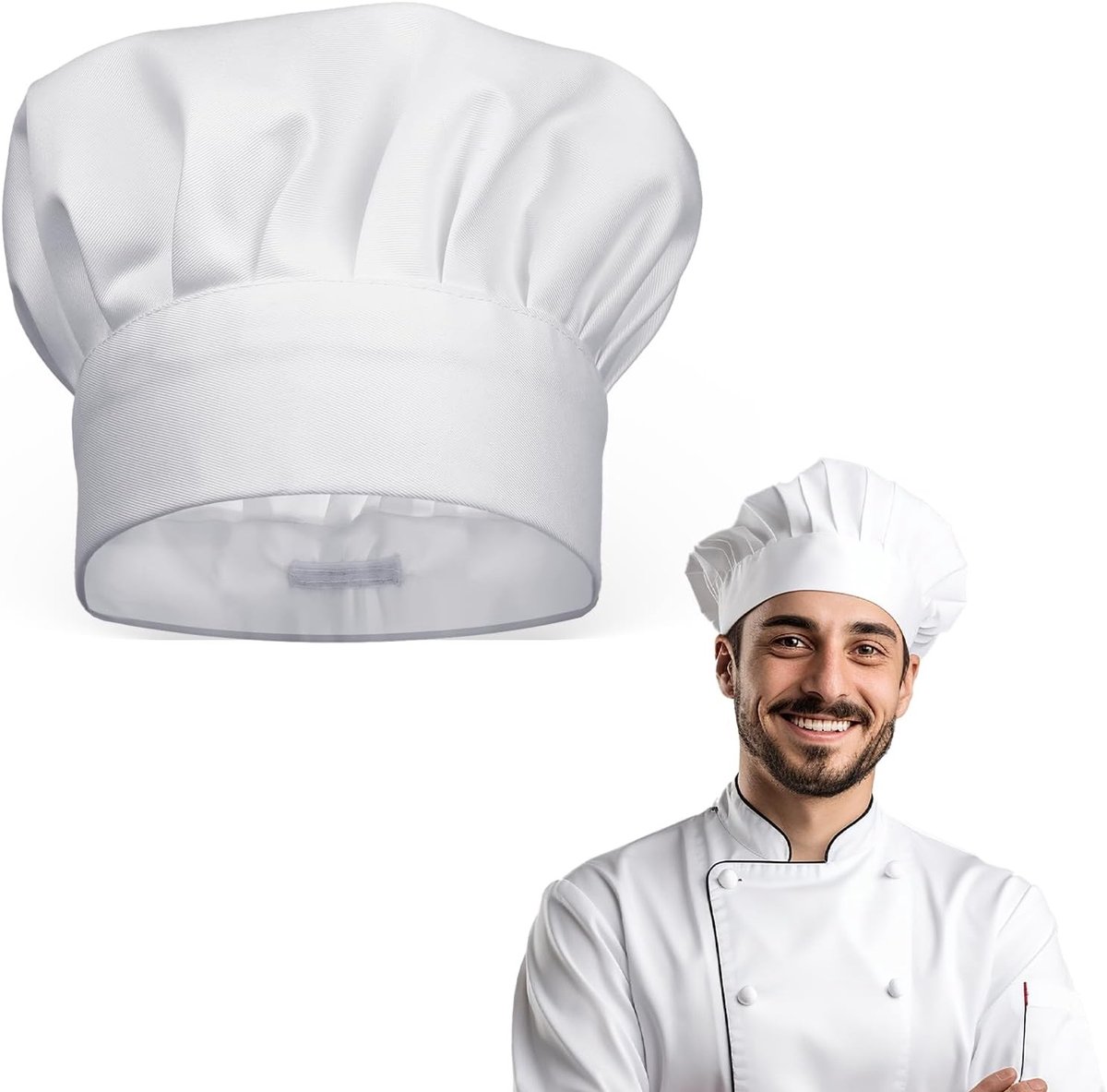Witte katoenen verstelbare koksmuts voor mannen en vrouwen, ideaal voor bakkerijen, restaurants en thuis koken