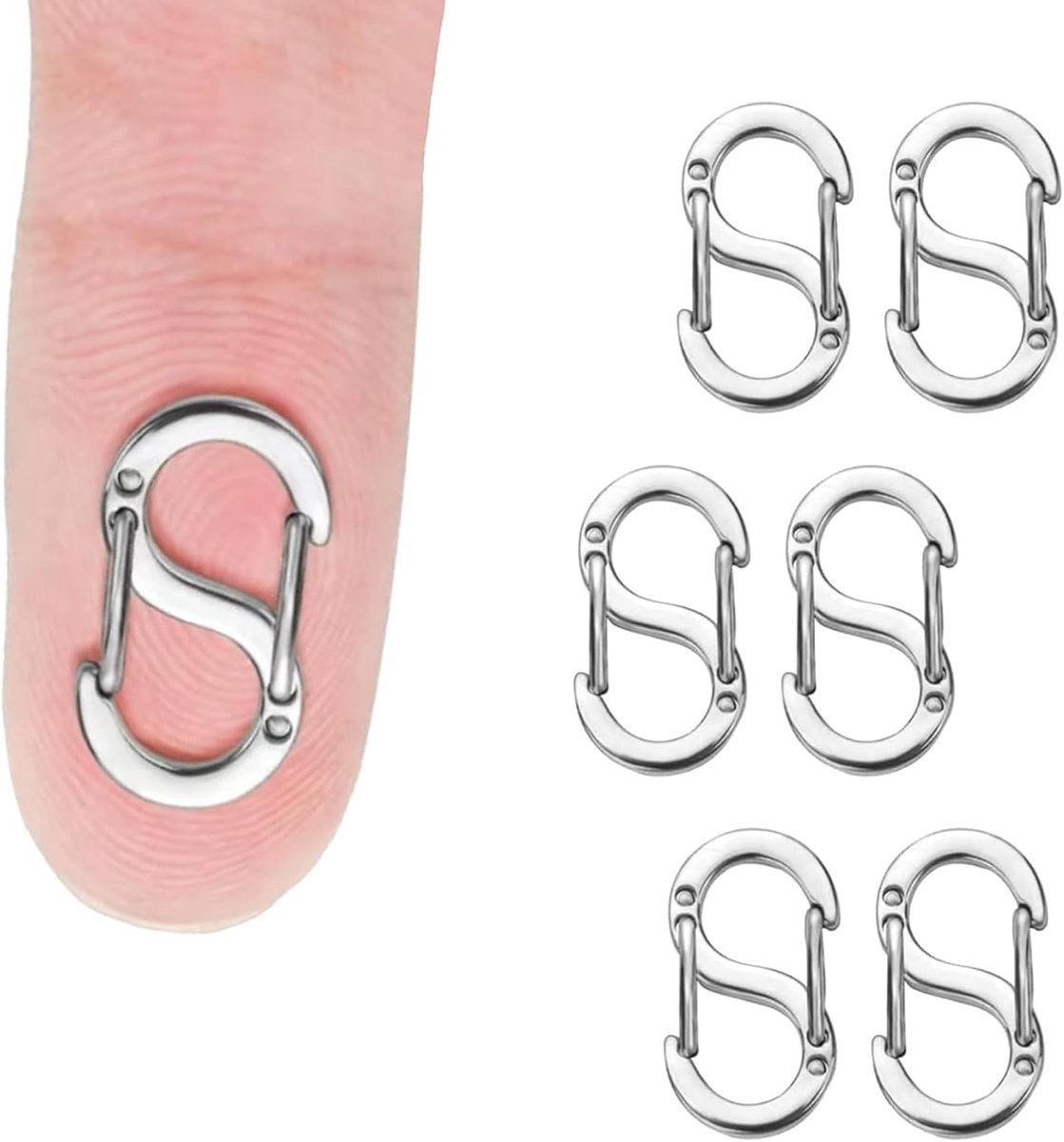 Mini carabiner haakjes set van 6 - roestvrij staal - compacte maat - ideaal voor sleutels en sieraden - ShopVlot