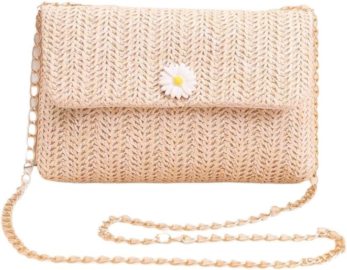 Schoudertas dames kleine avondtas - geweven stro - boho clutch - ideaal voor uitgaan - ShopVlot
