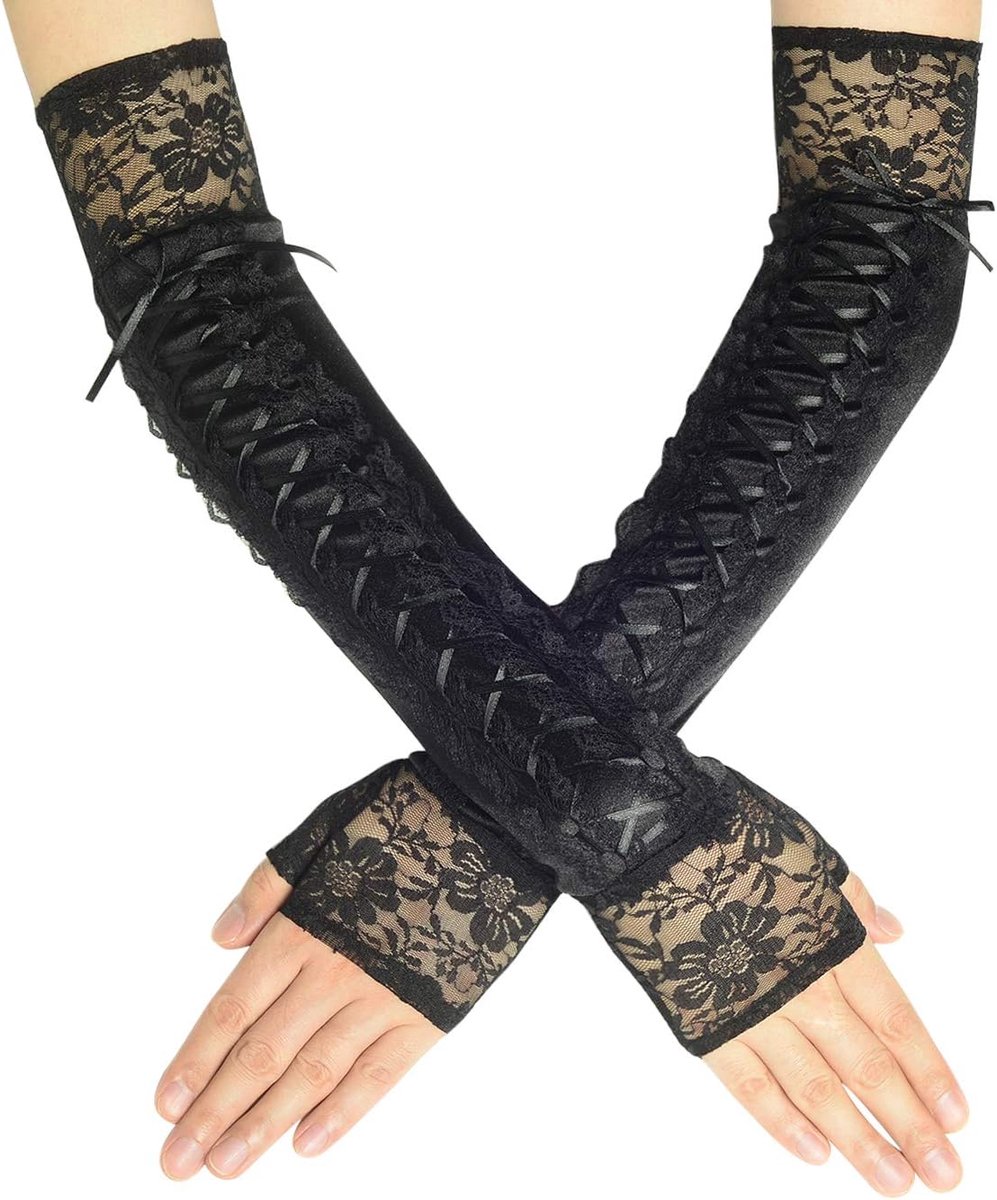Lange kanten handschoenen - Opera partij halfhandschoenen - Carnaval kostuum accessoires - Elegante uitstraling - ShopVlot