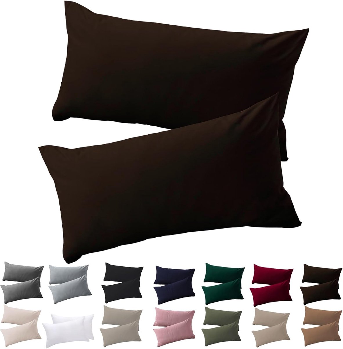 Kussensloop 40x70 Set van 2 - Bruin Microfiber - Hypoallergene Kussenhoes met Rits - ShopVlot