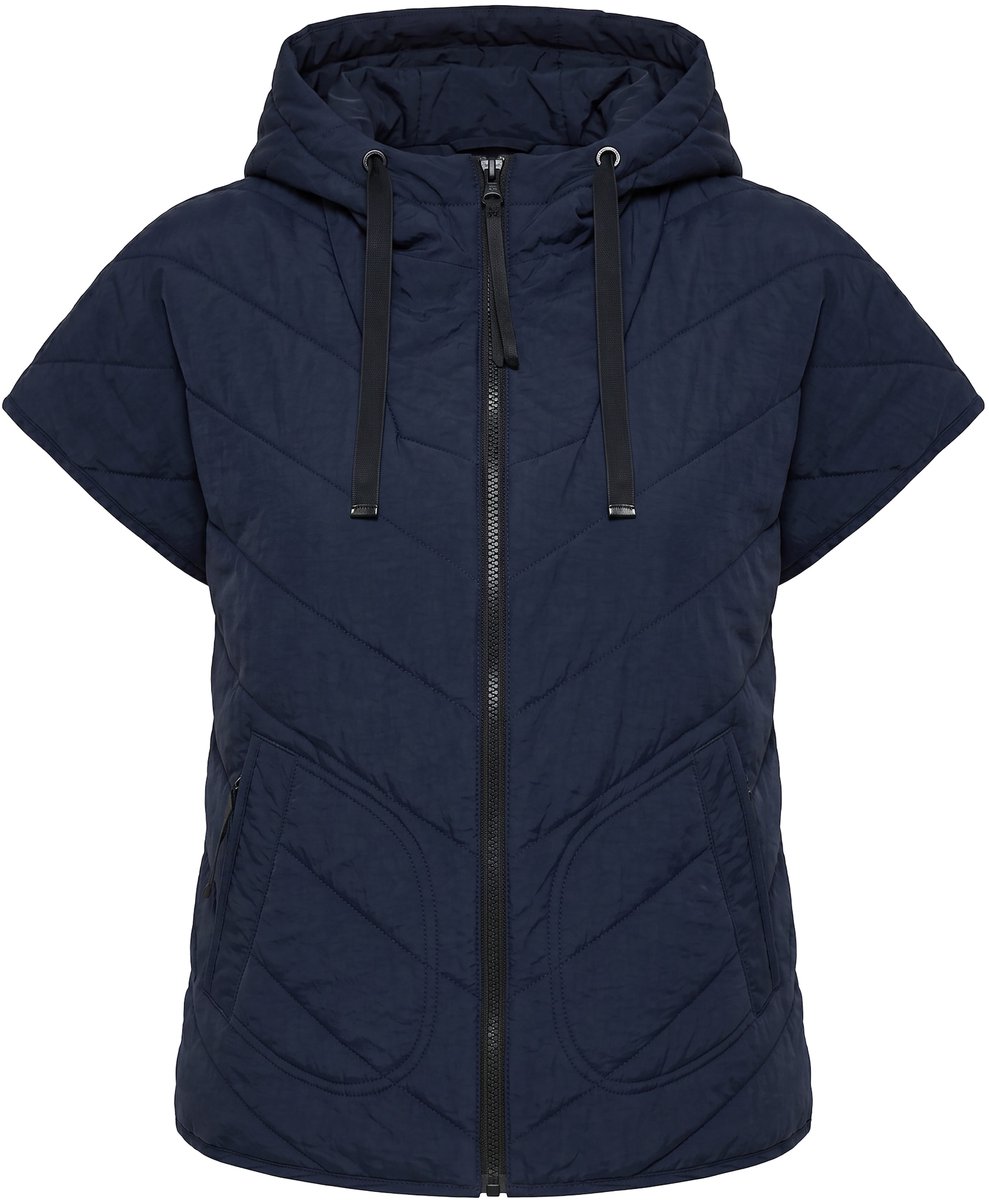 Ulla Popken - Dames - Gewatteerde bodywarmer oversized capuchon licht - Marine - Maat 62+