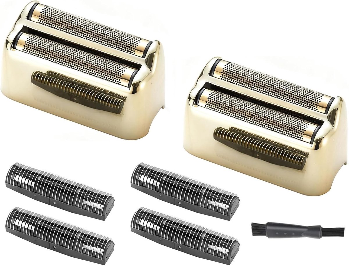 Set van 2 Scheerkoppen en 4 Dubbele Folies met 1 Borstel voor Vervanging van Scheerapparaat, Geschikt voor Diverse Modellen, Scheeraccessoires en Onderhoud