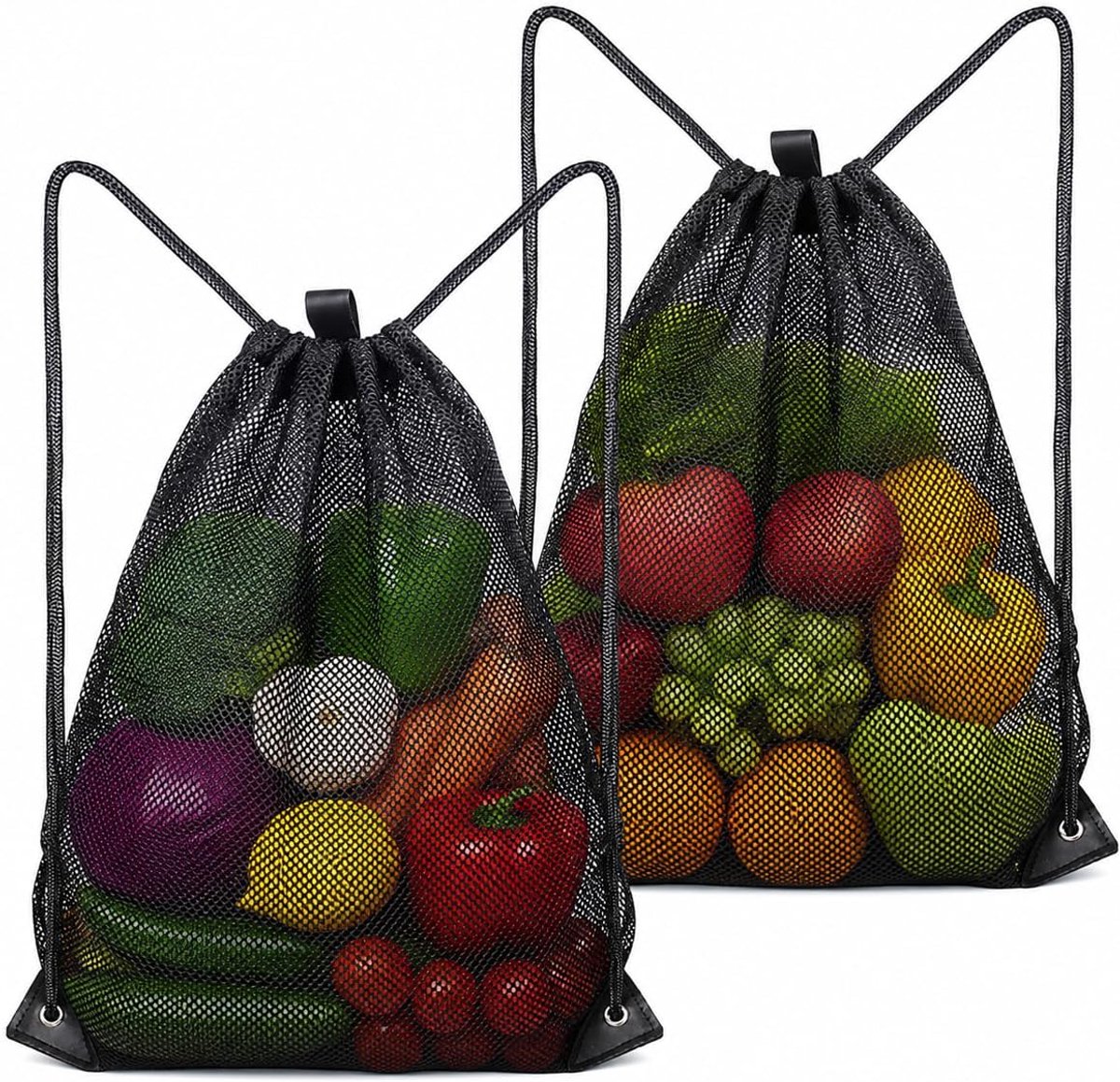 Mesh-strandtassen 50 x 45 cm - 2 stuks netzakken - ademend materiaal - ideaal voor strandspeelgoed - ShopVlot