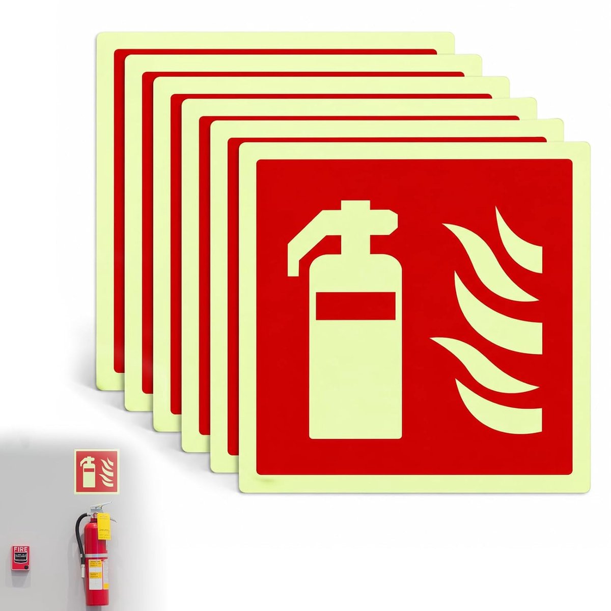 Brandblusser-bord 15 x 15 cm - pvc - oplichtend - veiligheidsmarkering voor thuis en kantoor - ShopVlot