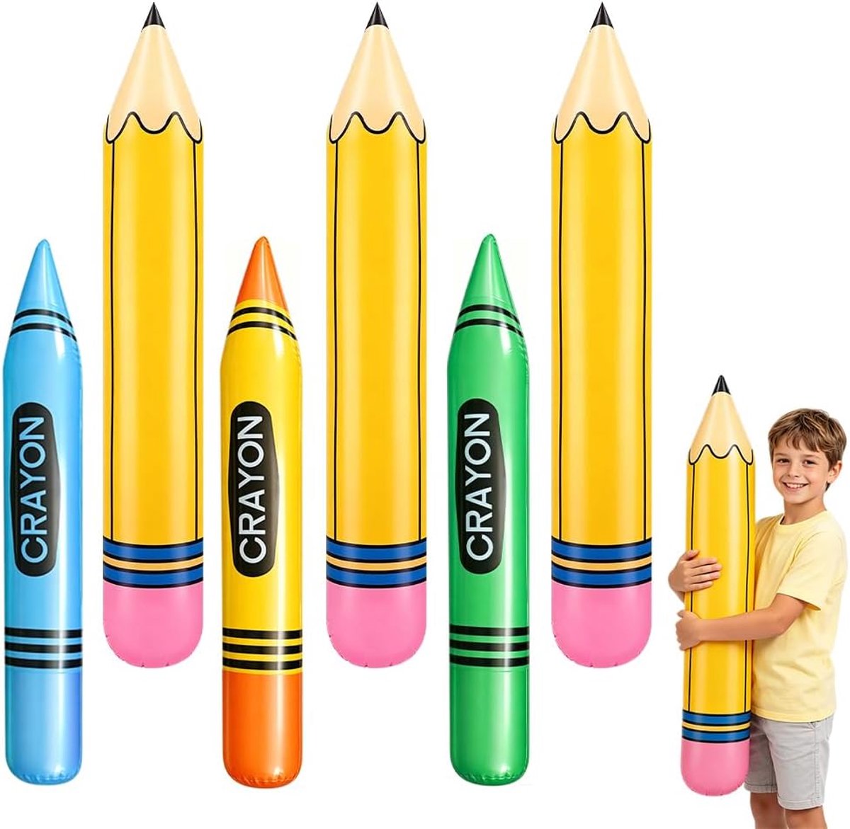 Opblaasbare potloodballonset 68 cm - 6 stuks - kleurrijke decoratie - perfect voor schoolfeest - ShopVlot