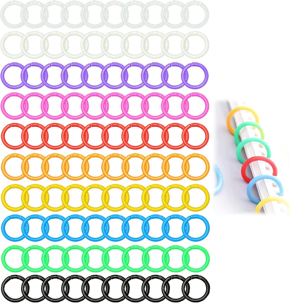 Plastic boekringen 20 mm - 100 stuks - kleurrijk - ideaal voor het binden van documenten - ShopVlot