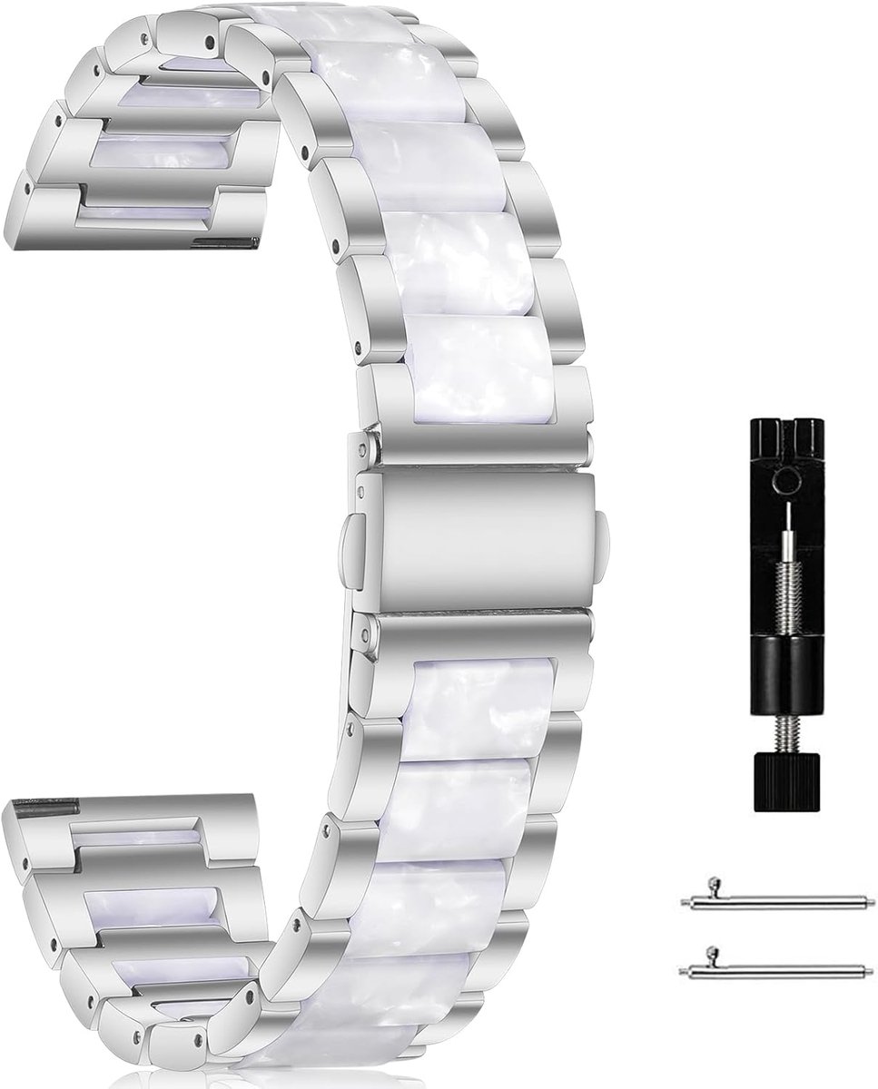 Horloge band 20 mm en 22 mm - lichte resin en metalen strap - vervangband voor mannen en vrouwen - ShopVlot