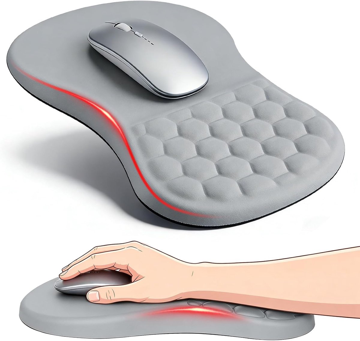 Muismat met gelkussen, ergonomische muismat met handsteun - Traagschuim, pijnverlichting, antislip PU-basis, 30 x 20 - ShopVlot