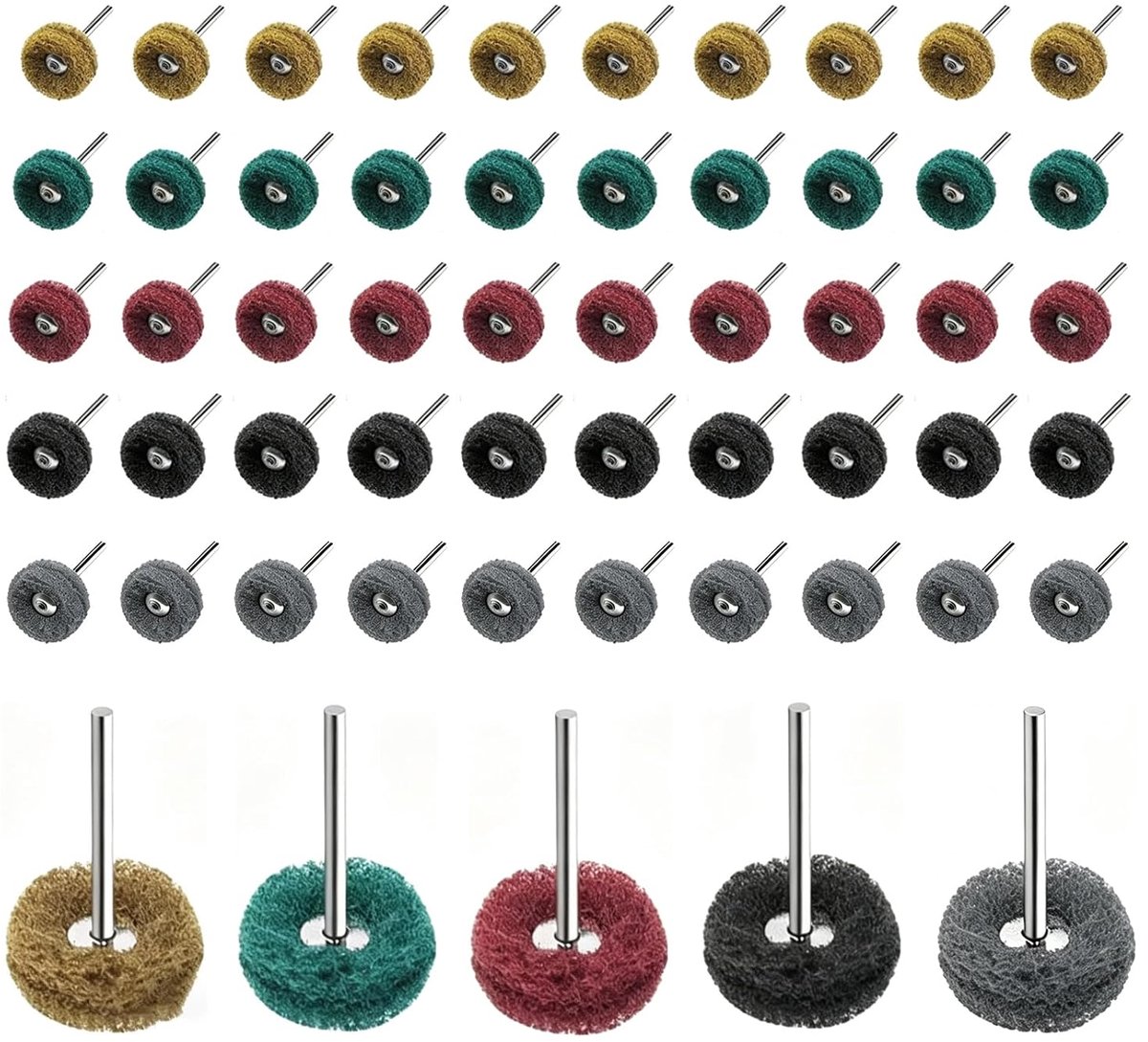 50 Stuks 25mm Slijpschijf Polijstschijf, Polijstschijven - met 3 mm Steel, 5 korrel, voor Dremel Rotatiegereedschap - ShopVlot