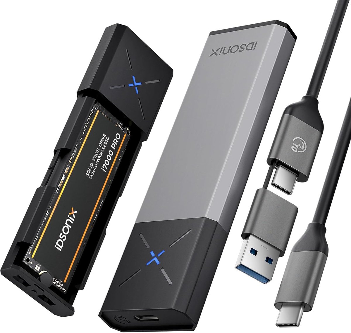 iDSOniX M.2 [NVMe & SATA] SSD Enclosure Adapter [Tool Free][Aluminum], NVMe to USB 3.2 Gen2 10Gbps, M.2 to USB C&A - ShopVlot