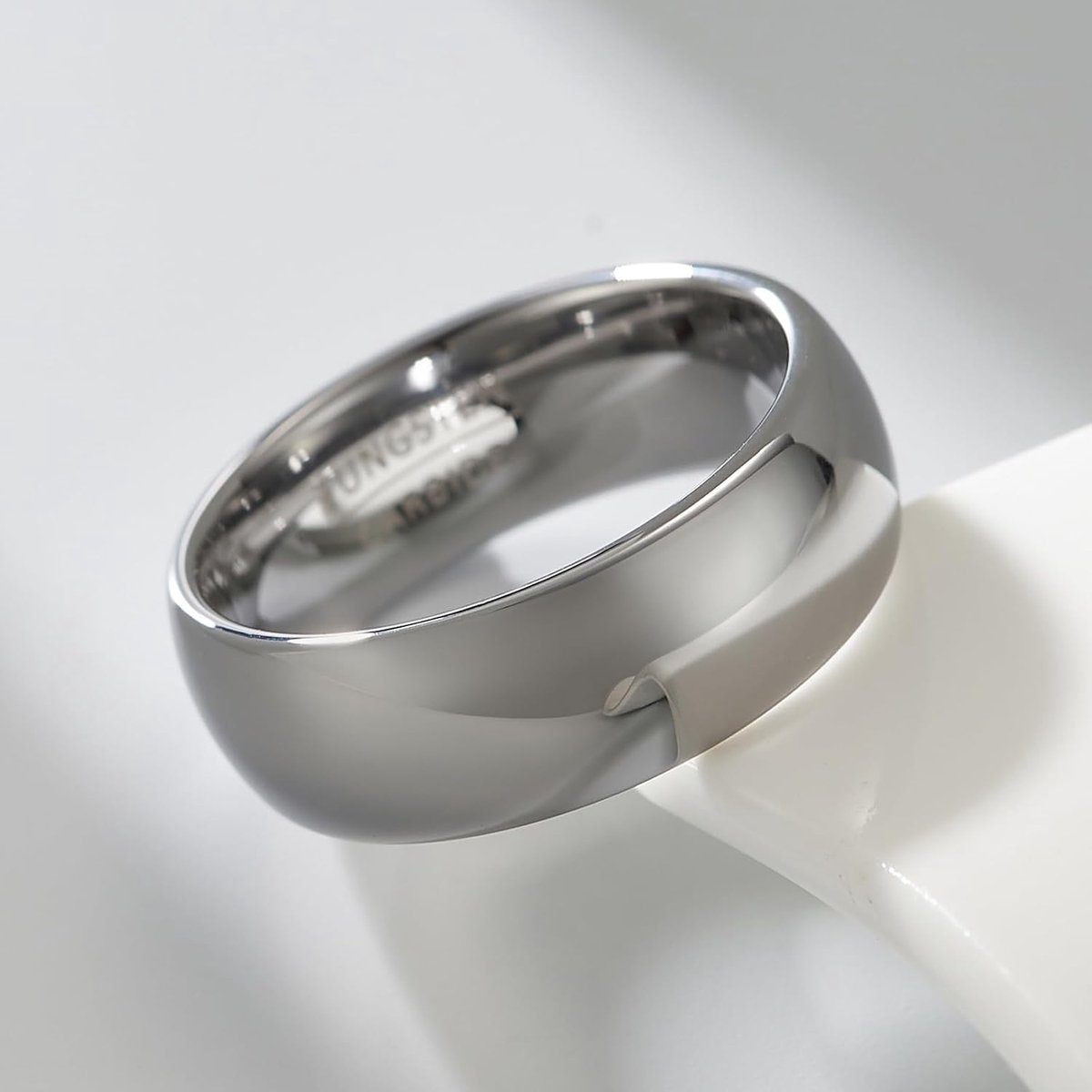 Fashionable, simple and classic tungsten steel ring, 8mm wide, curved, smooth and shiny, wedding rings for men and - ShopVlot