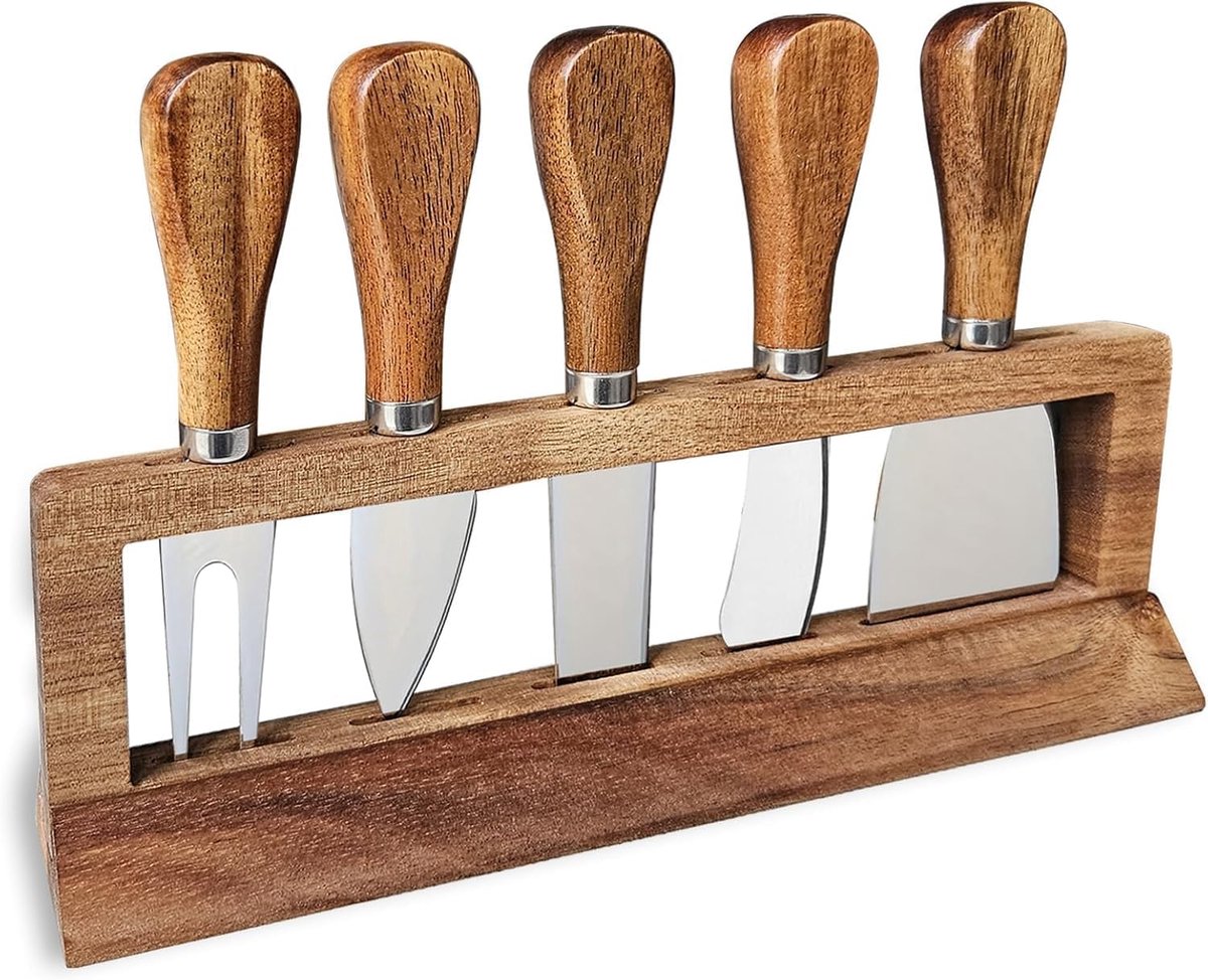 YUANQIAN 5-piece wooden cheese knife set with wooden knife block for Charcuterie Board (SDE-A) - ShopVlot