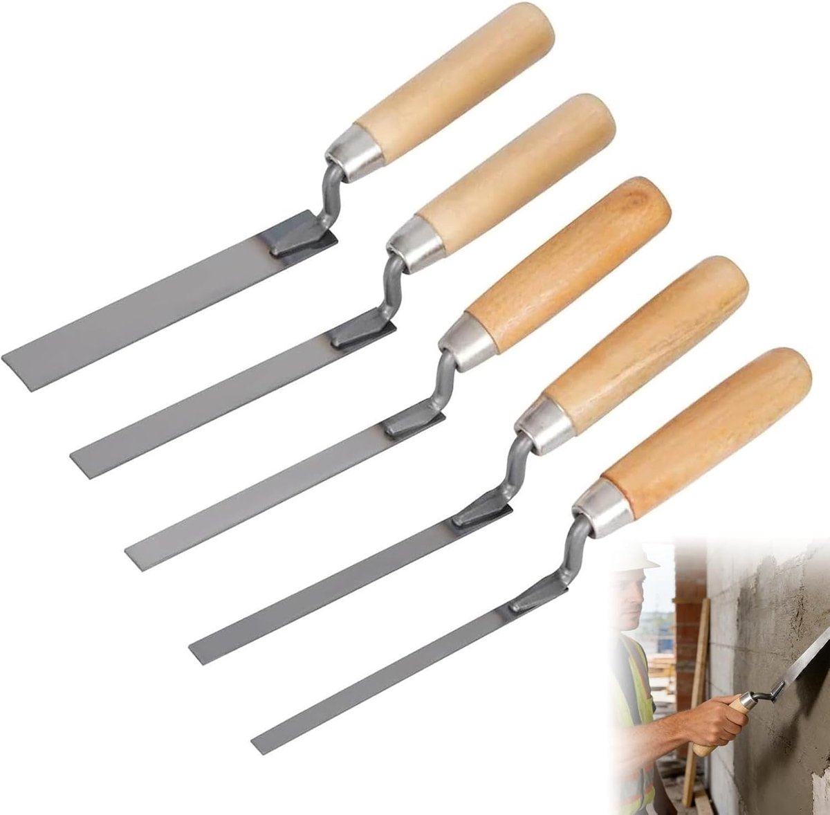 5-delige voegentroffel set 6/8/10/12/15 mm, koolstofstaal met houten handvat, stootvoegtroffel voor mortel en tegels - ShopVlot
