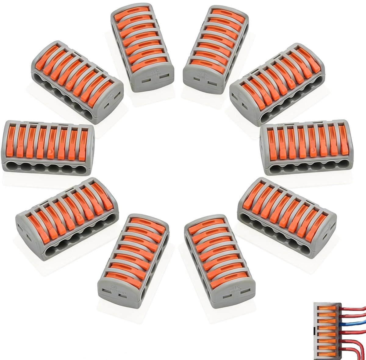 Pack of 10 Cable Connectors with Lever, 8 Port Chandelier Clips, Plug-in Electric Clamps, 250V 32A, Cable Connector - ShopVlot