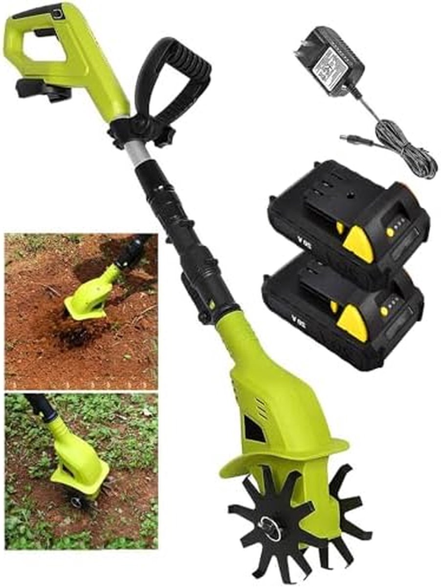 Elektrische Tuinfrees - Draadloze Cultivator - Bodem Bewerken - Telescopisch Ontwerp - 10 cm Breedte - Zwart