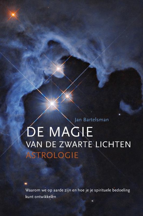 Boekomslag met tekst 'De magie van de Zwarte Lichten Astrologie' en een afbeelding van nevels en sterren.