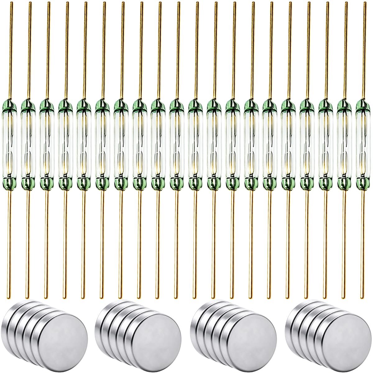 20 stuks inductie magneetfolie contactglas lamellenschakelaar 2 mm × 14 mm groen MKA-14103 normaal open (N/O) - ShopVlot