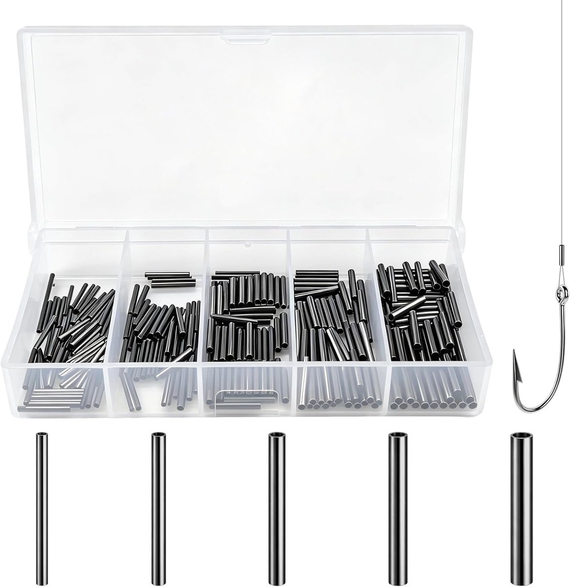 Krimphulzen set 300pcs - koperen enkel cilinder - 5 maten 1-1.8mm - voor vislijn rigging - ShopVlot