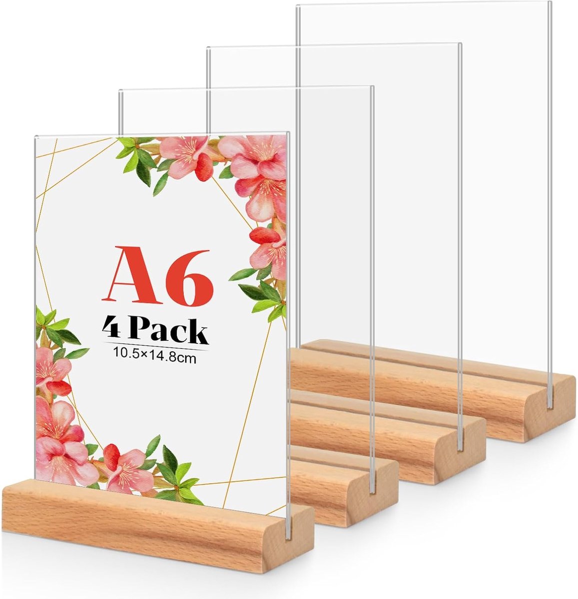 Acryl Plaathouder Set van 4 - A6 - Transparante T-vormige Stand - Ideaal voor Tafelgebruik - ShopVlot