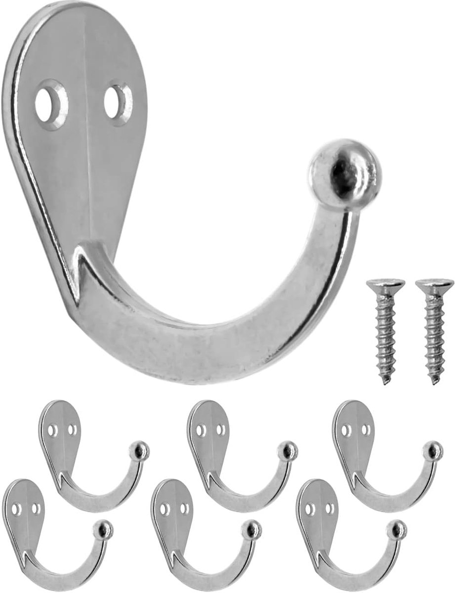 Kledinghaken 6 stuks - zilver - klassiek design - perfect voor jassen en handdoeken - ShopVlot