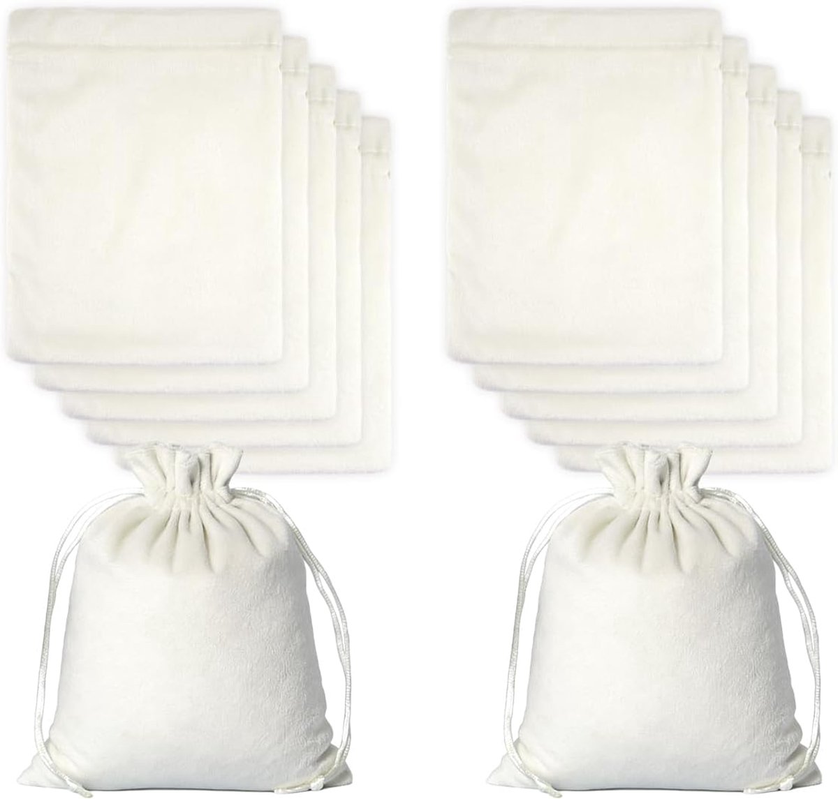 Katoenen trekzakken 15 x 20 cm - witte velours tasjes - herbruikbaar - ideaal voor sieraden en cadeaus - ShopVlot