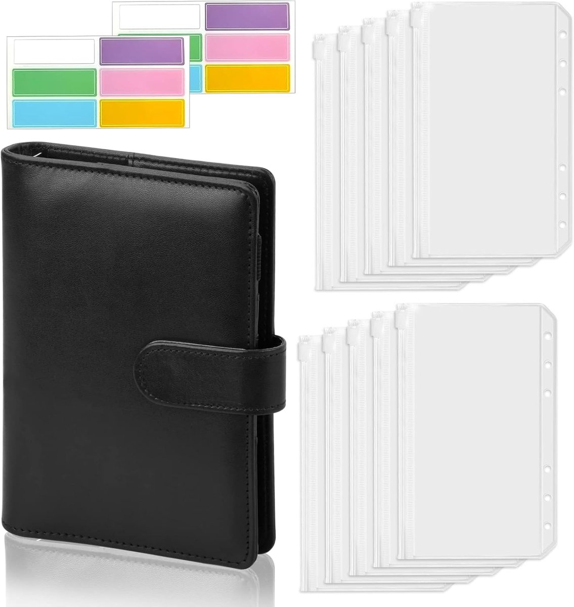 Budget planner A6 - zwart - met 10 enveloppen en 4 kleuren labels - ideaal voor beginners - ShopVlot