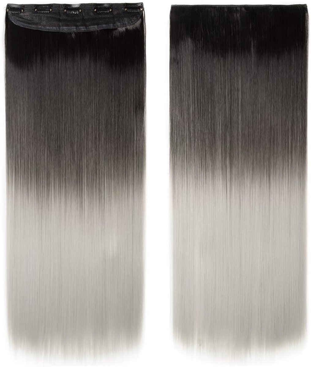 Clip-In Extensions 63 cm - Dark Black naar Silver Grey - 1 Weft met 5 Clips - Real Hair met Stylingmogelijkheden - ShopVlot