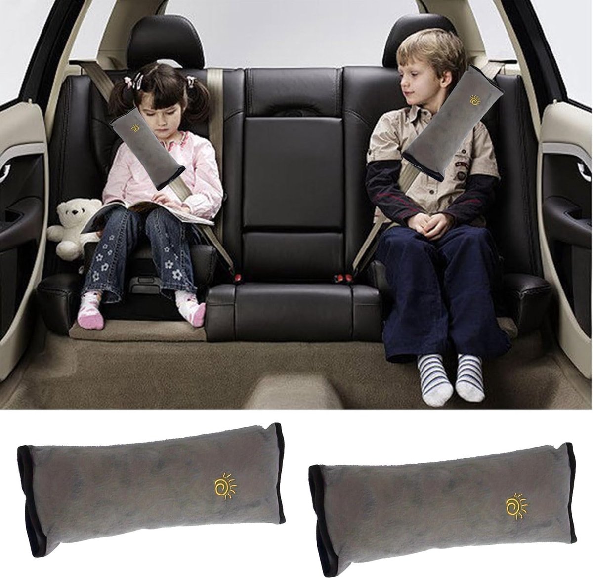 Autogordelbeschermers 2-pack - Grijs - Dikke padding - Comfortabel voor volwassenen en kinderen - ShopVlot
