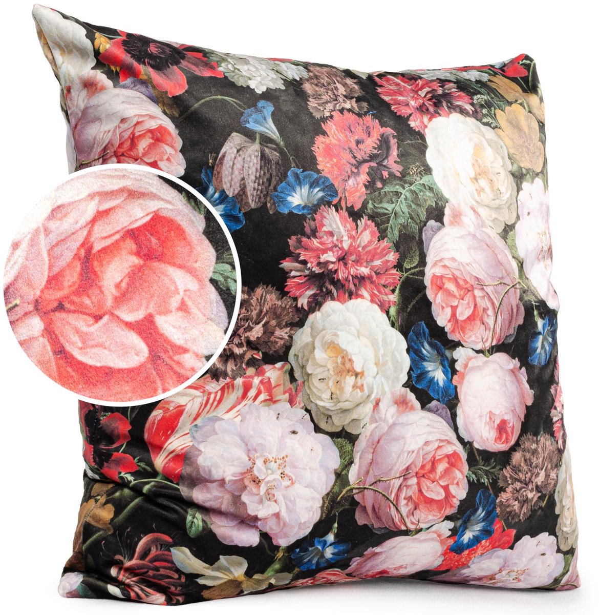 ANRO Rozen Zwart Sierkussen 40x40 cm - Velours - Inclusief vulling