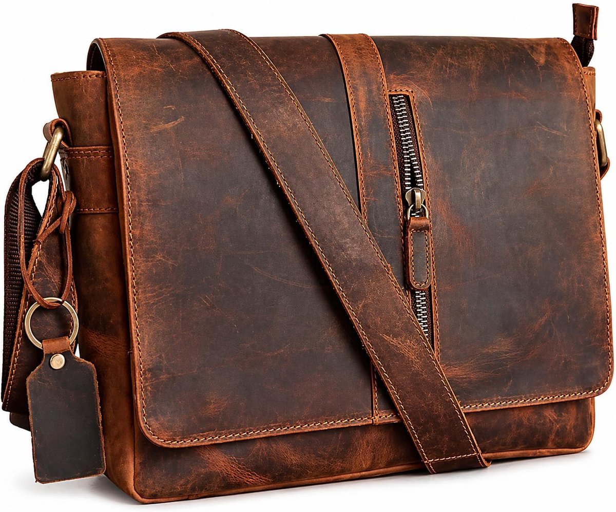 schoudertas heren - echt leer - messenger bag - ideaal voor dagelijks gebruik - ShopVlot