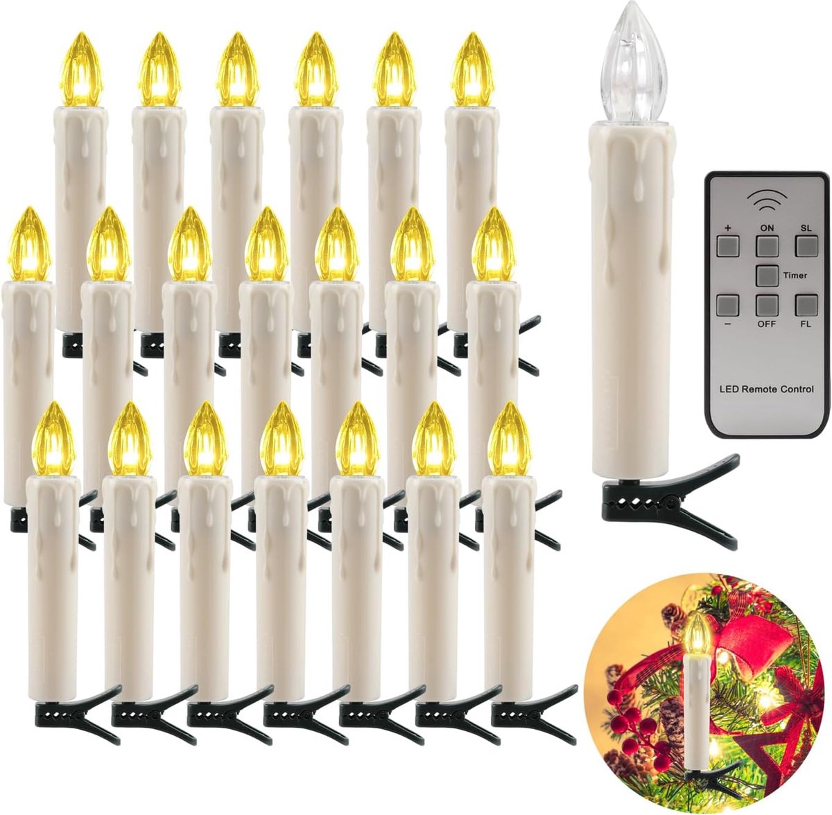 LED kaarsen set van 20 - IP64 kerstboom kaarsen - dimbaar met afstandsbediening - gezellige sfeer voor de feestdagen - ShopVlot
