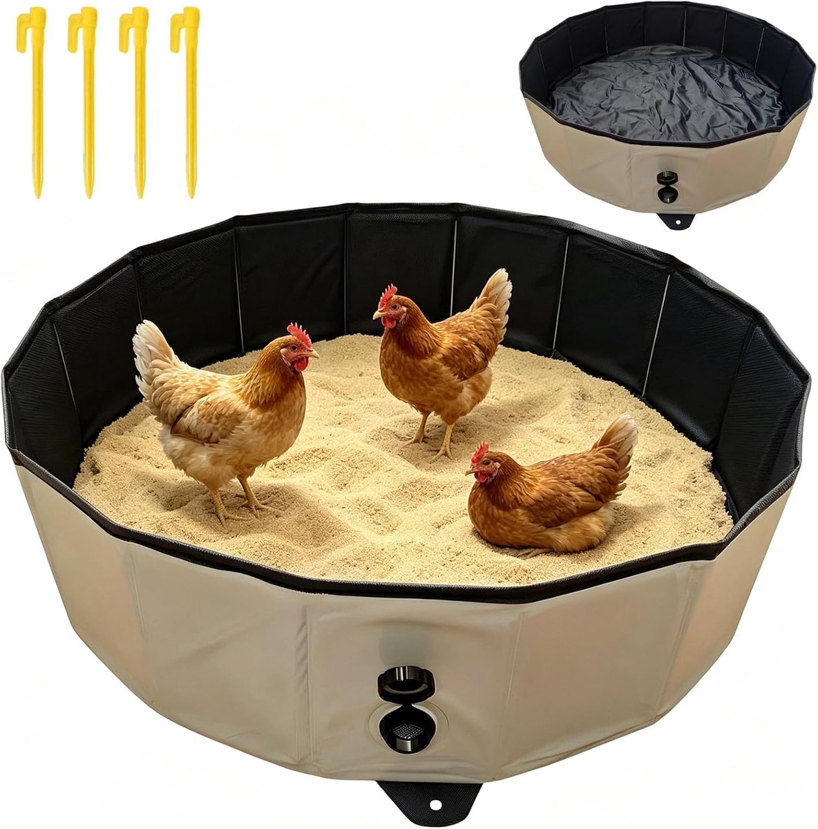 Kippenbad 80 x 20 cm - opvouwbaar pvc - robuust met grondankers - ideaal voor hygiëne - ShopVlot