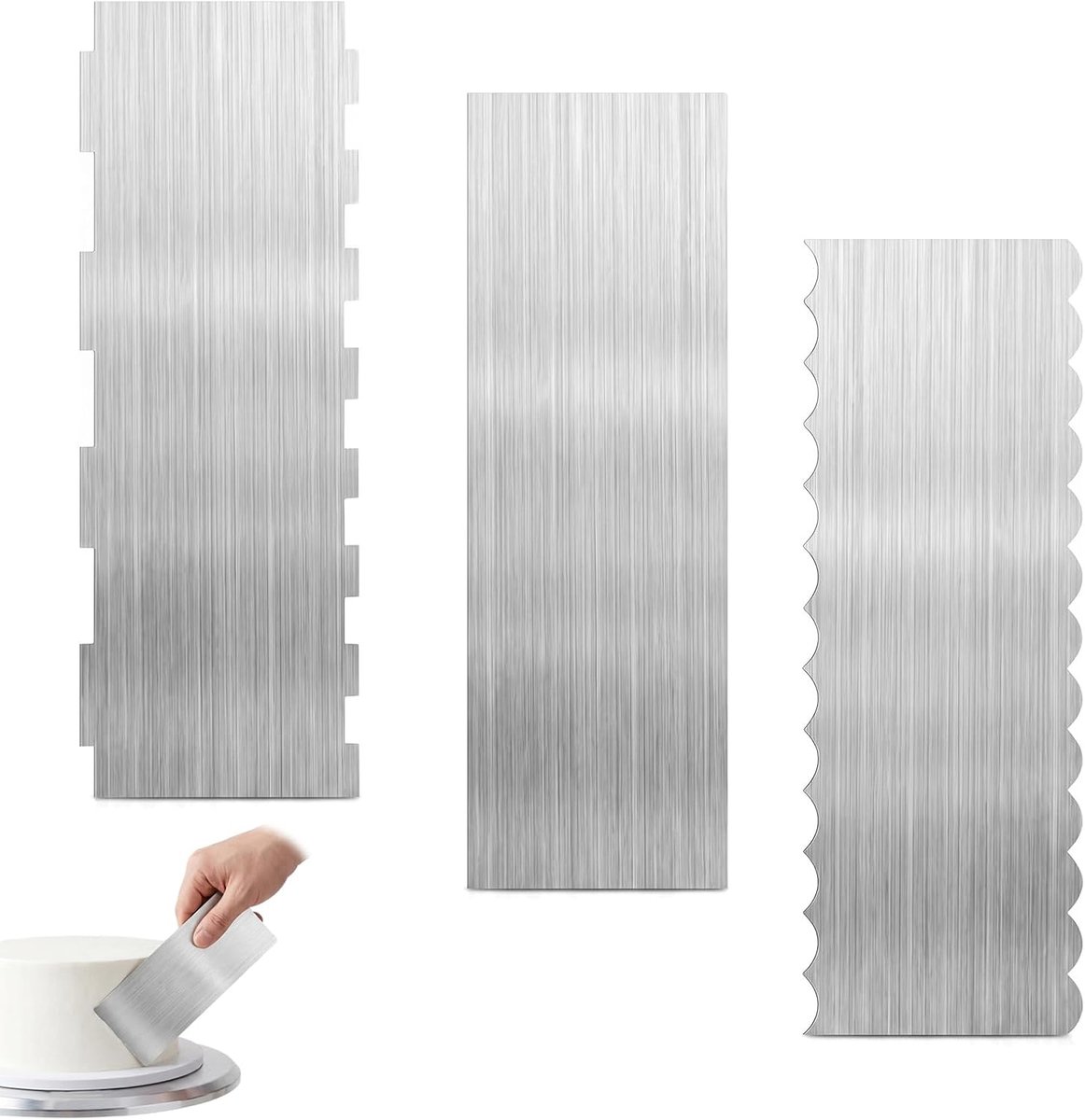 taartspatel set 3 stuks - roestvrij staal 22 x 7,7 cm - gladde schraper - ideaal voor botercrème - ShopVlot
