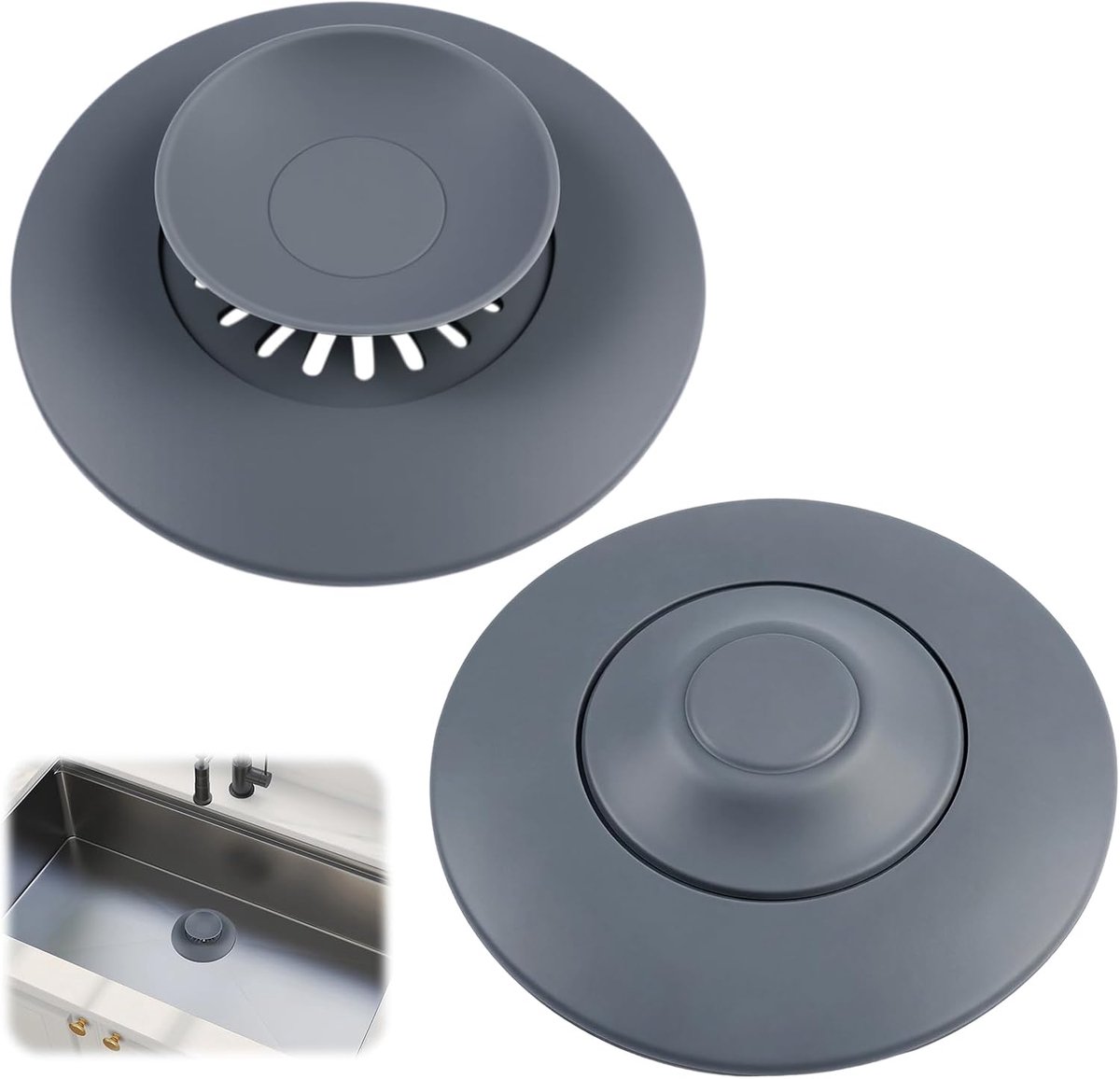 Afvoerplug set van 2 ø 11 cm - siliconen met zeef - geschikt voor wastafels en baden - ShopVlot