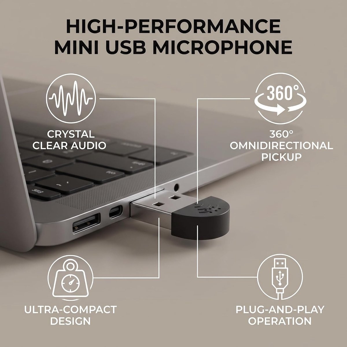 Mini USB Microfoon - Hoge gevoeligheid - Plug & Play - Duidelijke geluidsweergave - ShopVlot