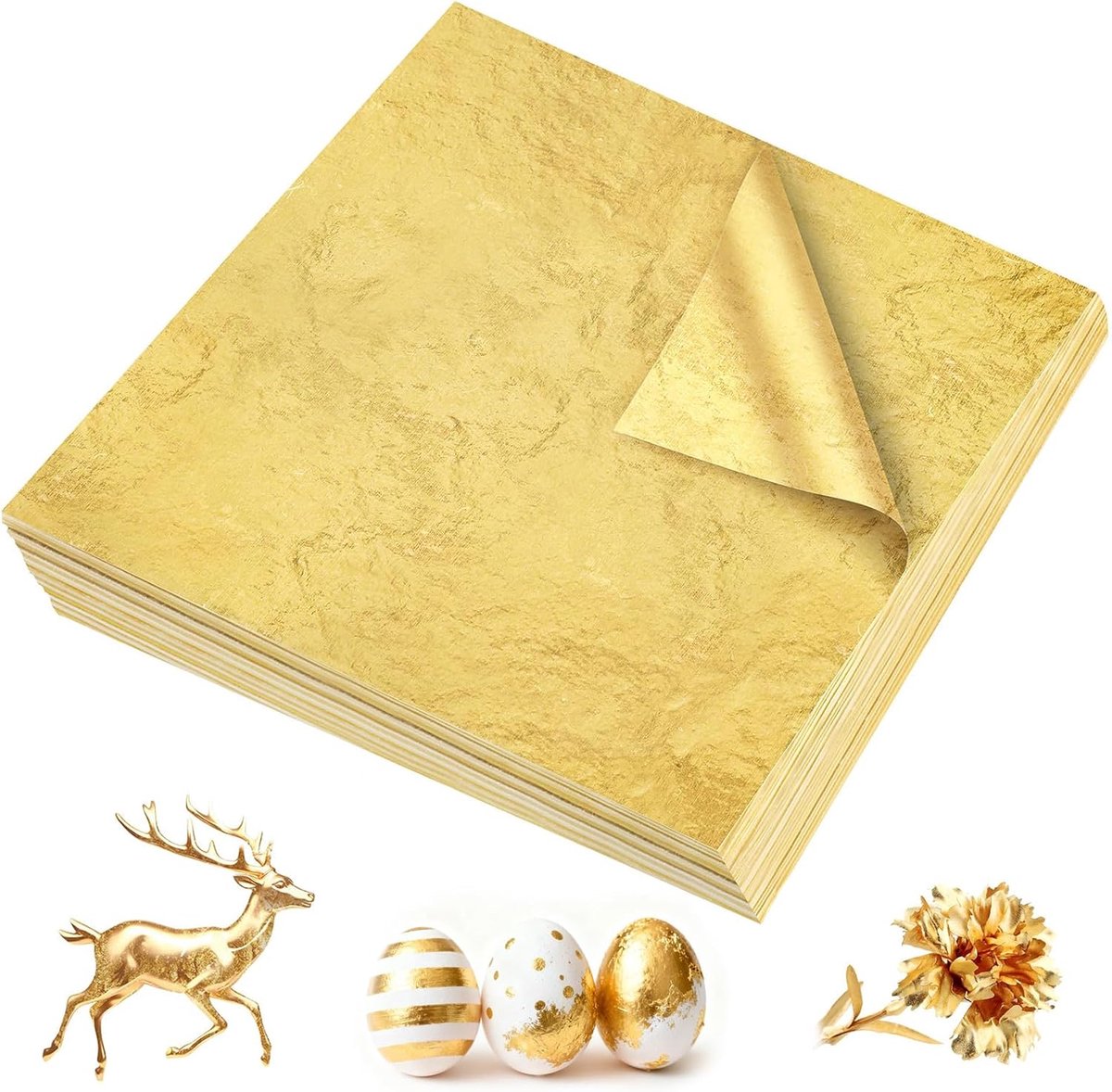 Goudfolie imitatiebladeren 200 stuks - goudpapier 8 x 8,5 cm - met pincet - ideaal voor knutselen - ShopVlot