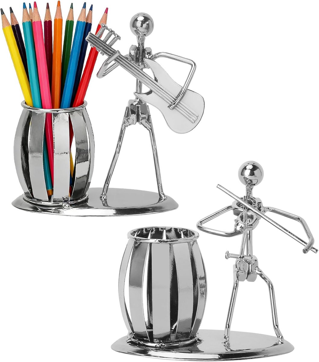 Pennenhouder set van 2 - metalen muzikantenfiguren - vintage bureau-organizer - creatief cadeau voor muziekliefhebbers - ShopVlot